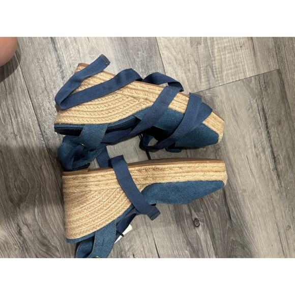 NWT ZARA Blue Denim Espadrille Ankle Tie Wedges Size 40 US Size 9 - Picture 5 of 7